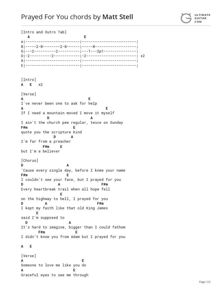 Prayed for you chords by matt stelltabs at ultimate guitar archive