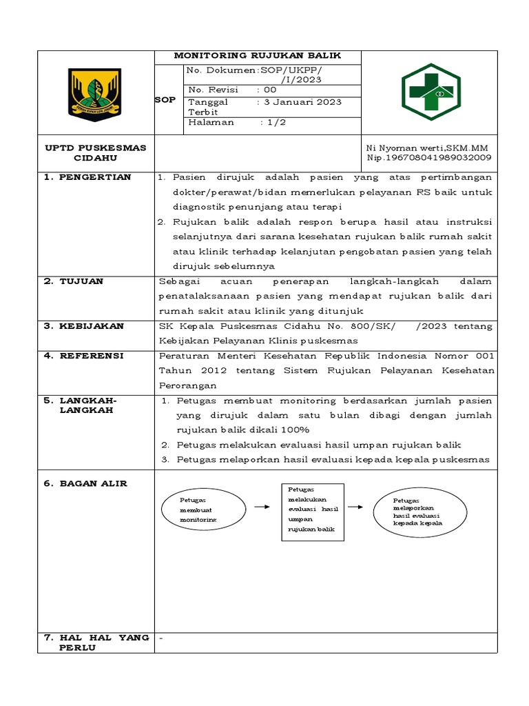 SOP Monitoring Rujukan Balik Puskesmas | PDF | Sains & Matematika ...