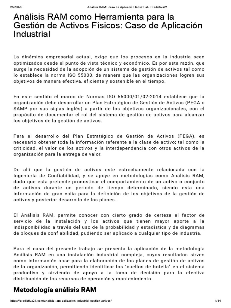 Análisis RAM en Gestión de Activos Industriales | PDF | Ingeniería de ...