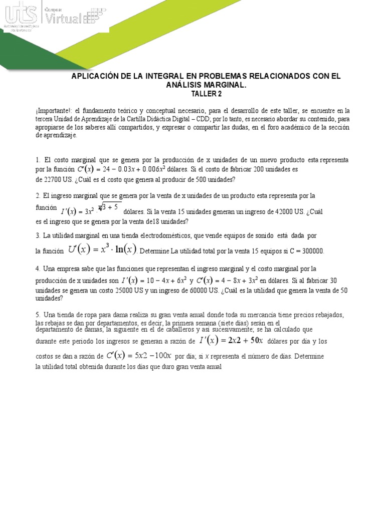 Taller 2 - Aplicación de La Integral en Problemas Relacionados Con El ...