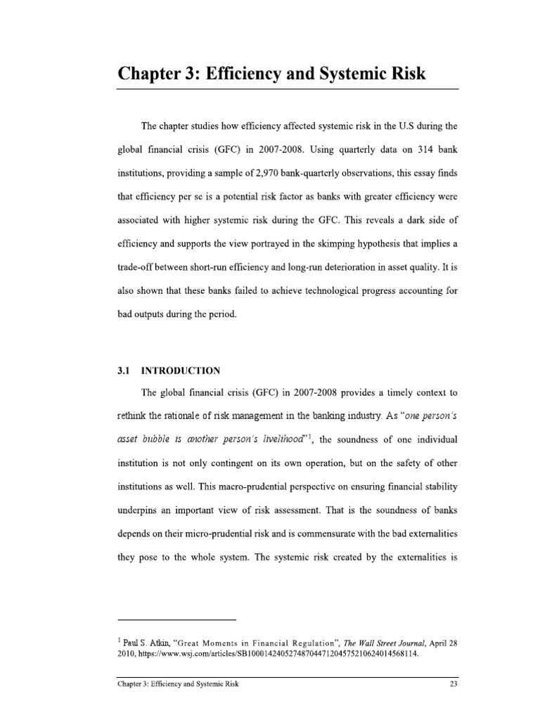 Chapter 3 - Efficiency and Systemic Risk | PDF | Systemic Risk | Banks