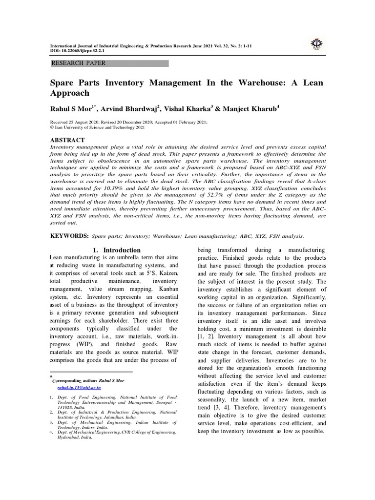 Lean Spare Parts Inventory Framework | PDF | Business | Finance & Money ...