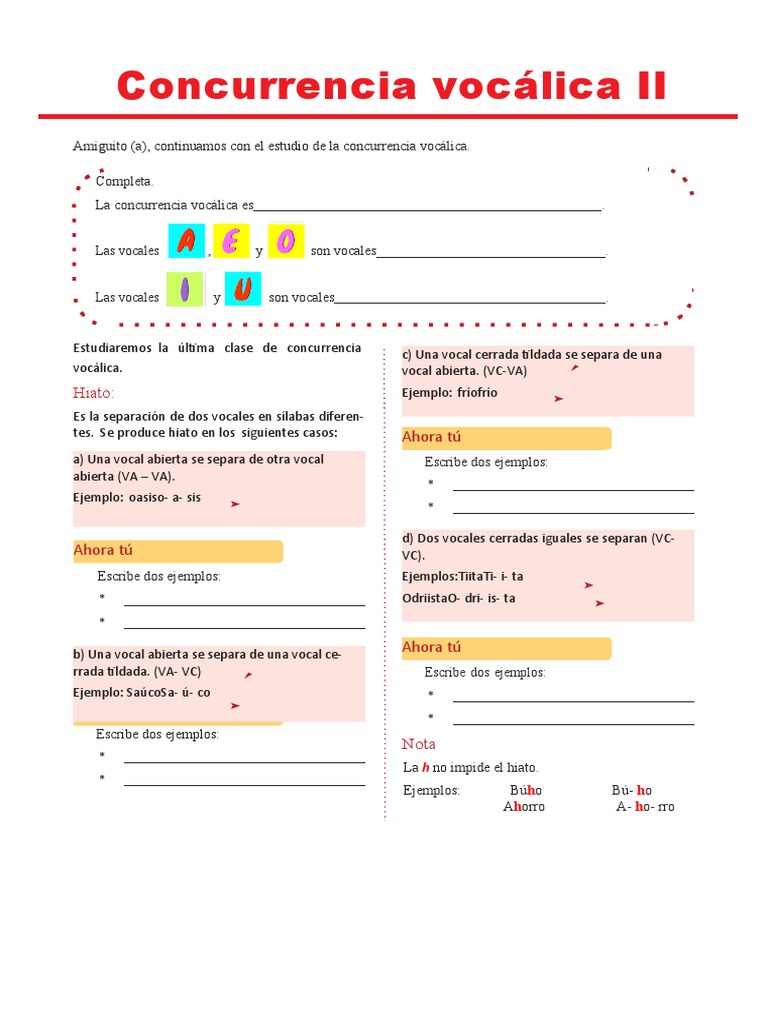 El Hiato para Quinto Grado de Primaria | PDF | Vocal | Fonética