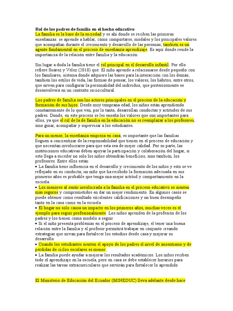 Rol de Los Padres de Familia en El Hecho Educativo | PDF