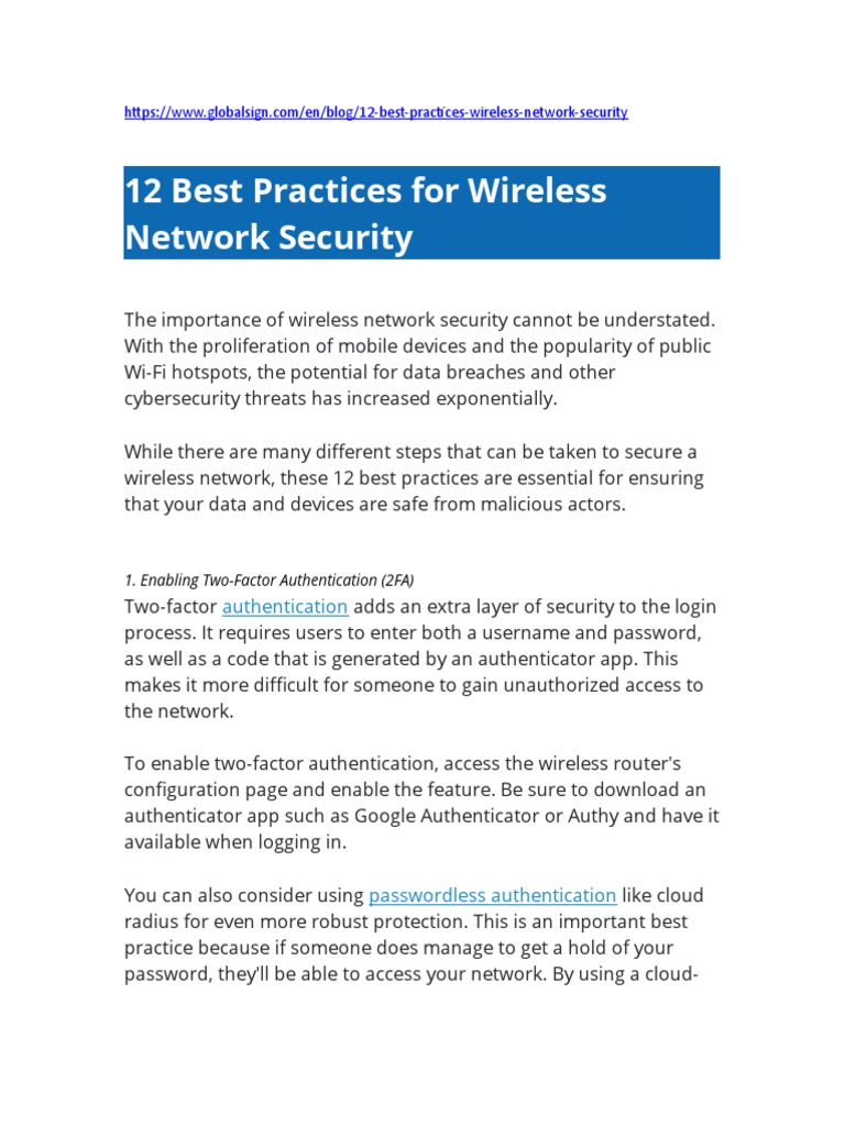 12 Best Practices For Wireless Network Security PDF Virtual Private