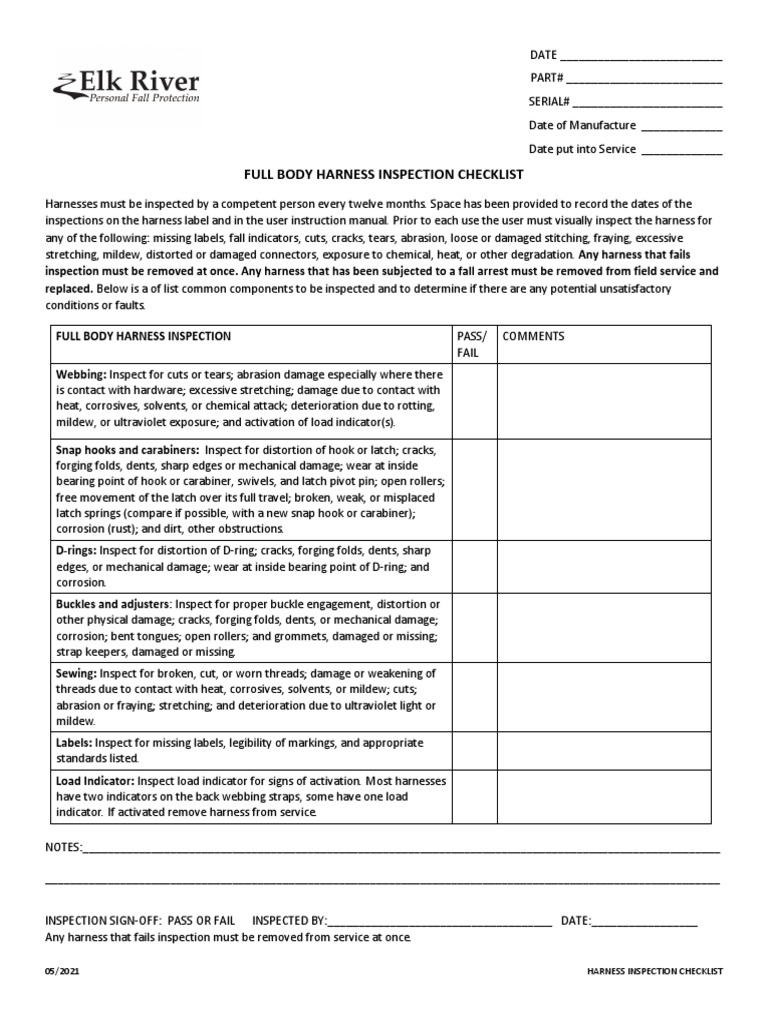 Full Body Harness Inspection Checklist | PDF | Corrosion | Manufactured ...