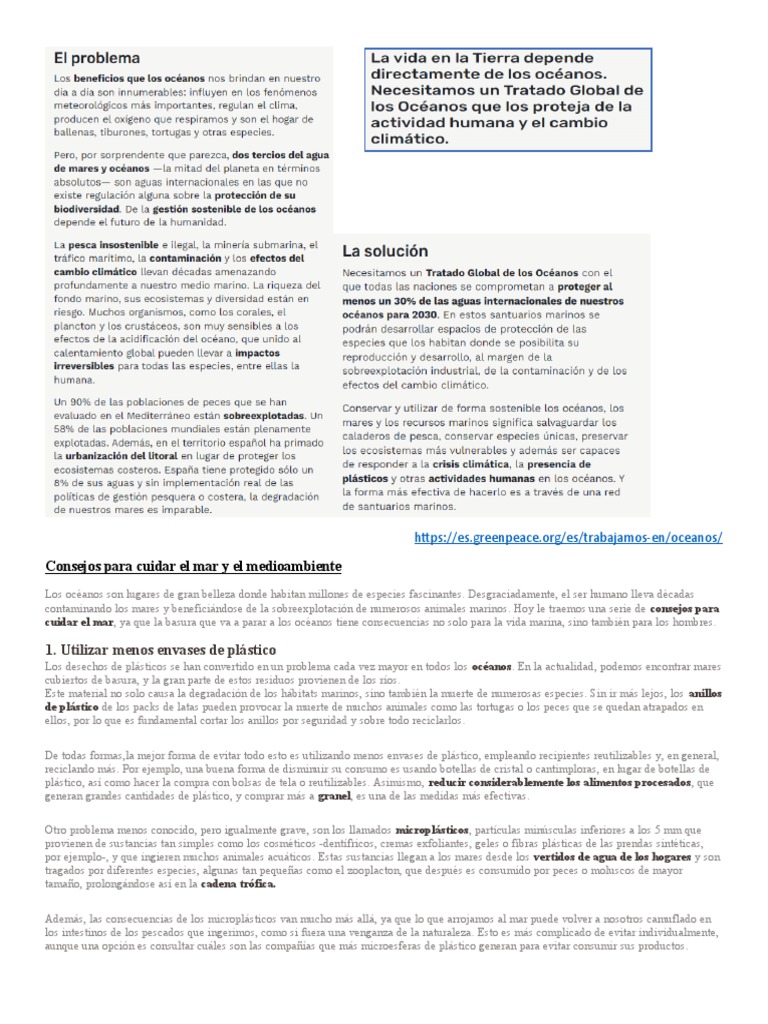 Consejos para Cuidar los Océanos | PDF | Residuos | El plastico