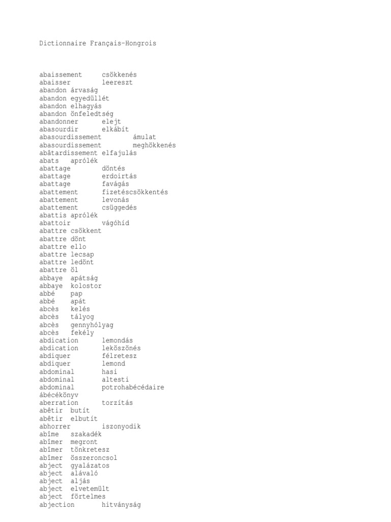 Dictionnaire Francais Hongrois