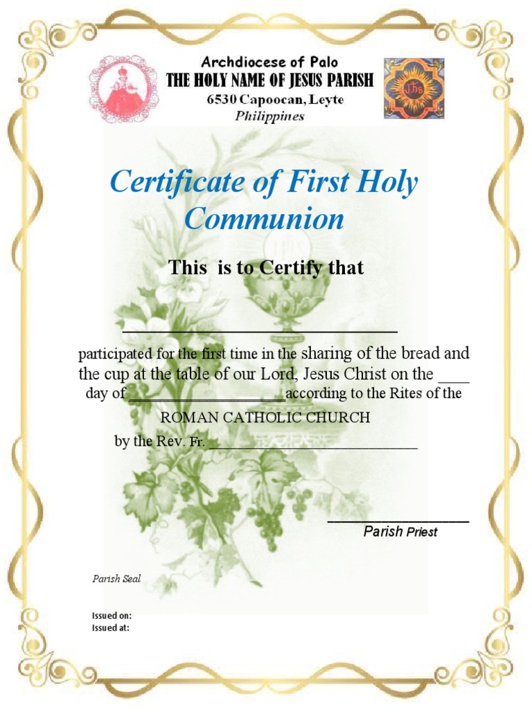 First Holy Communion Certificate Customizable Downloadable ...