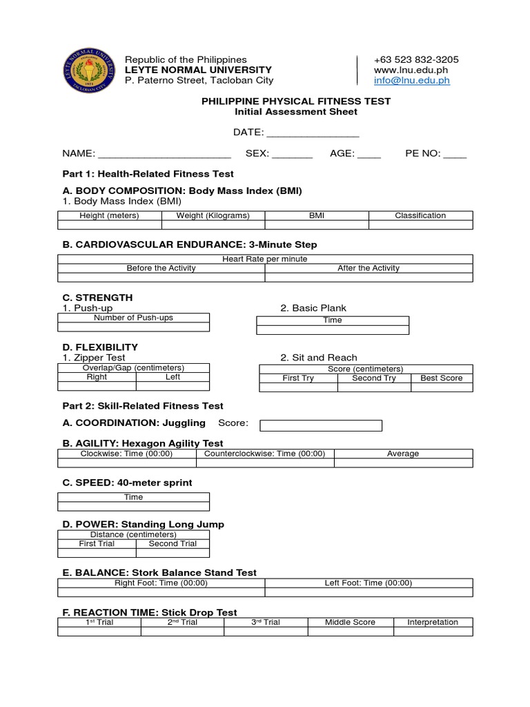 Philippine Physical Fitness Test Form | PDF