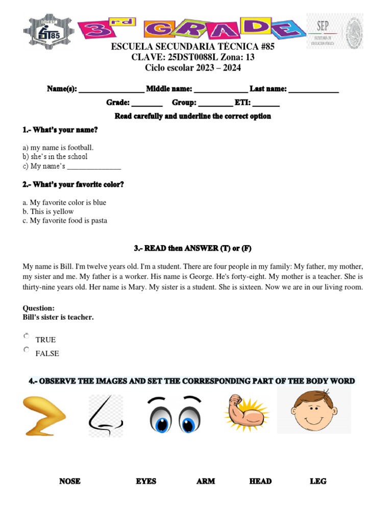 Booklet 1 - 3rd Grade 2023 2024 | PDF