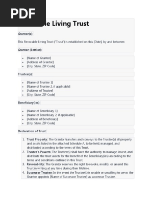 Template of Living Trust