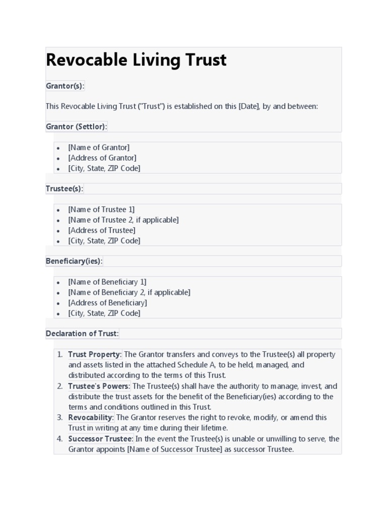 Revocable Living Trust Document Template | PDF | Finance & Money Management