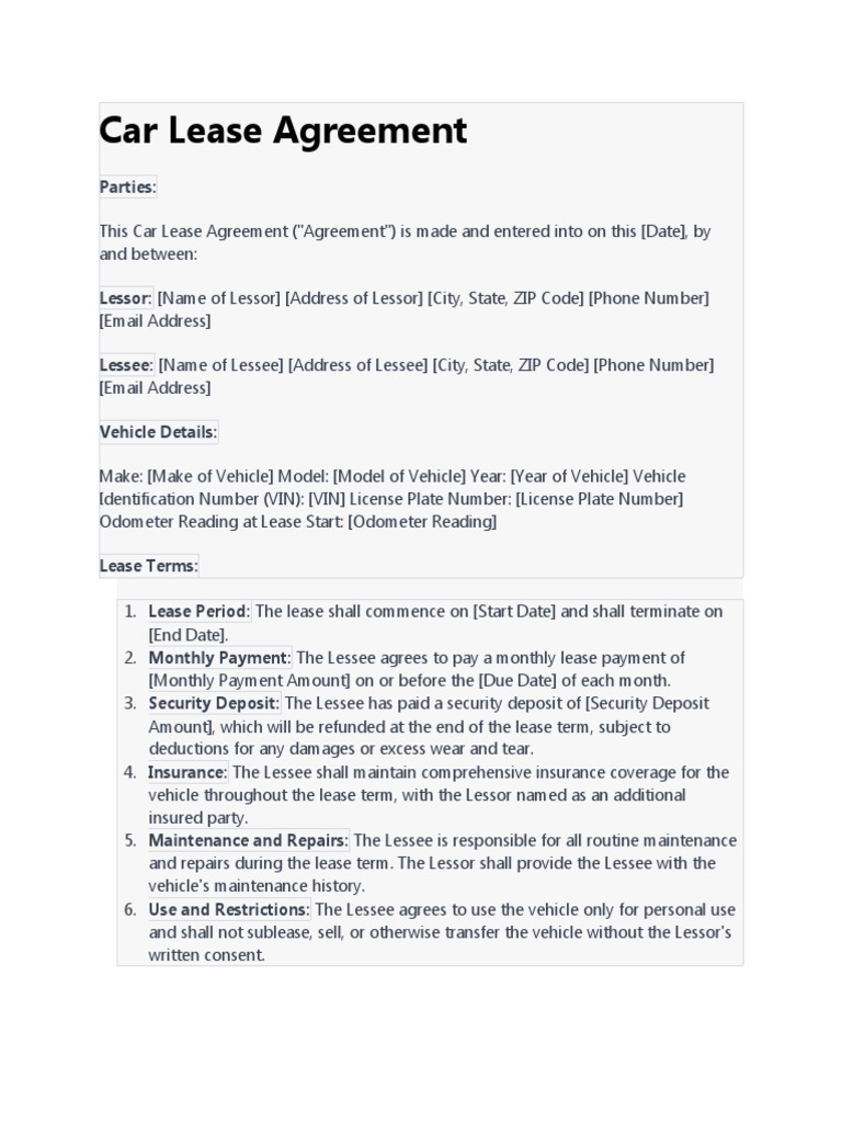 Car Lease Agreement PDF