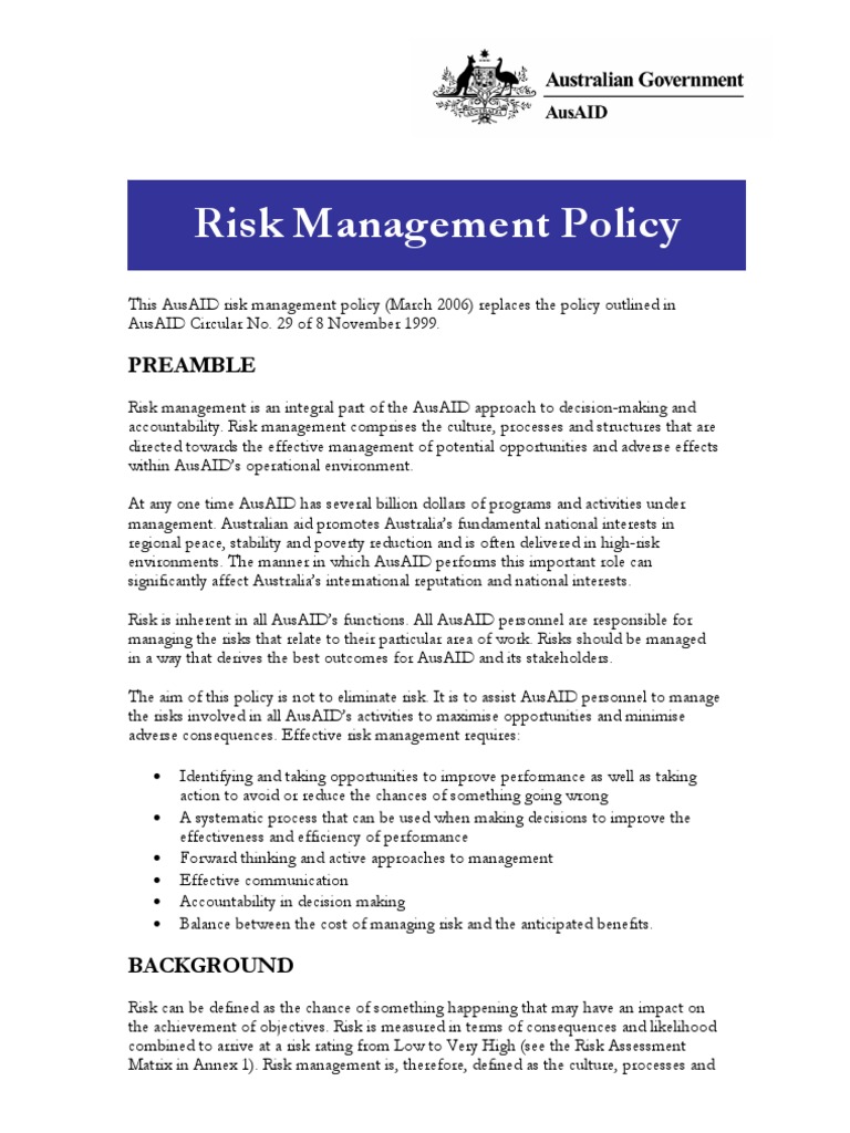 Risk Management Policy | PDF | Risk Management | Risk
