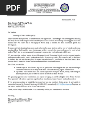 letter for school supplies