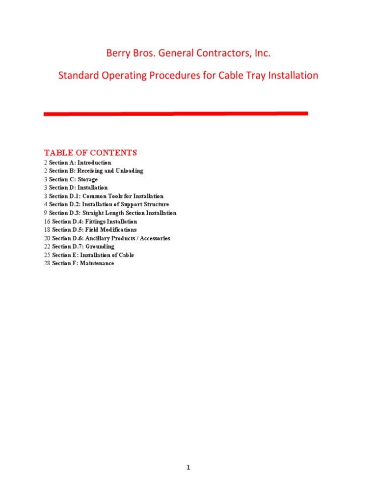 Cable Tray SOP | PDF | Electrical Connector | Electrical Conductor