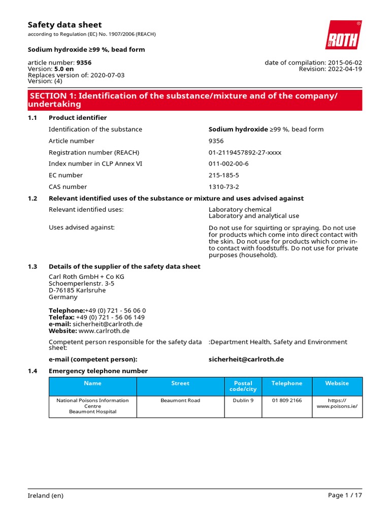 Sodium Hydroxide PDF Toxicity Chemical Reactions