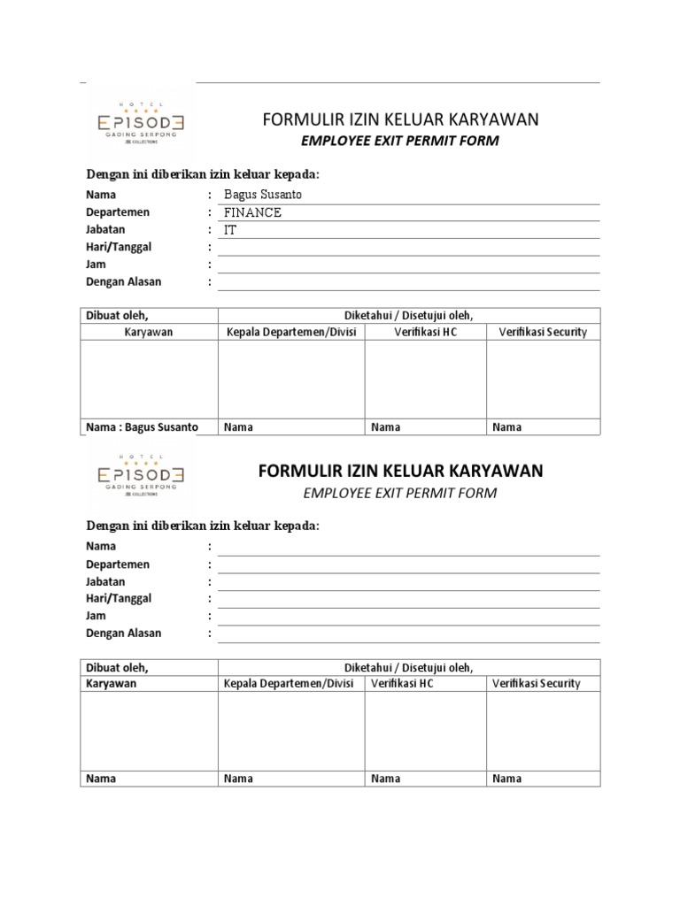 Exit Permit Form | PDF