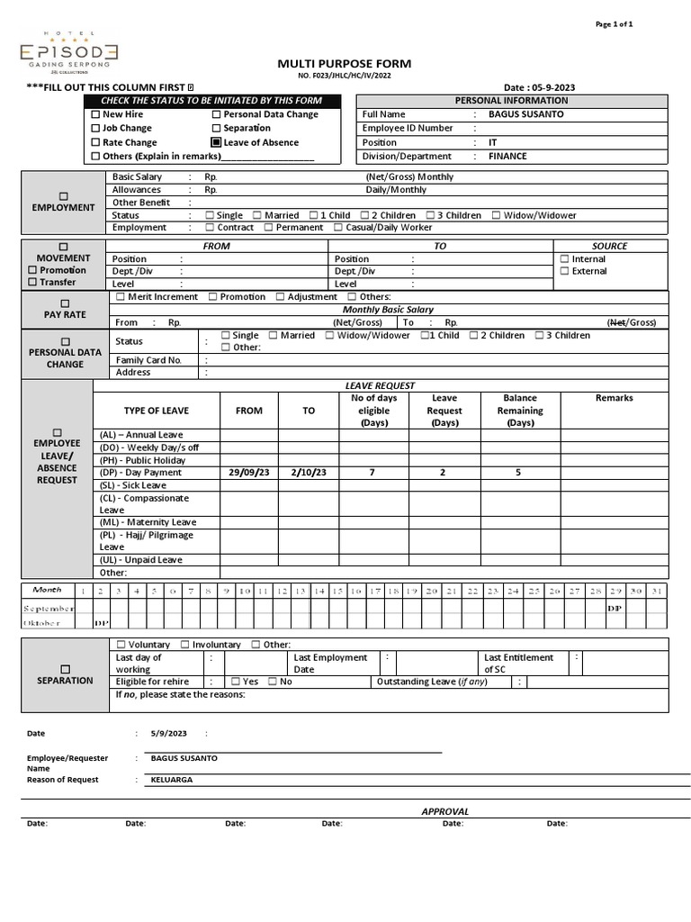 F010 Multi Purpose Form (Update2023) PDF Employment Salary