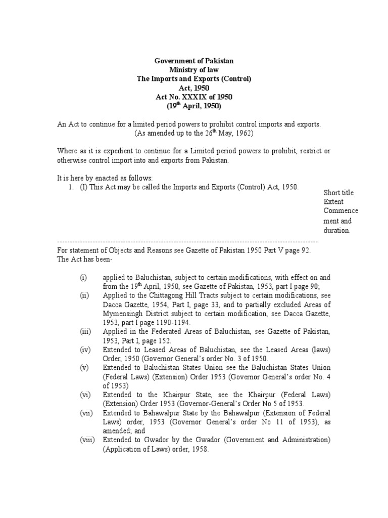 The Imports and Exports (Control) Act 1950 PDF