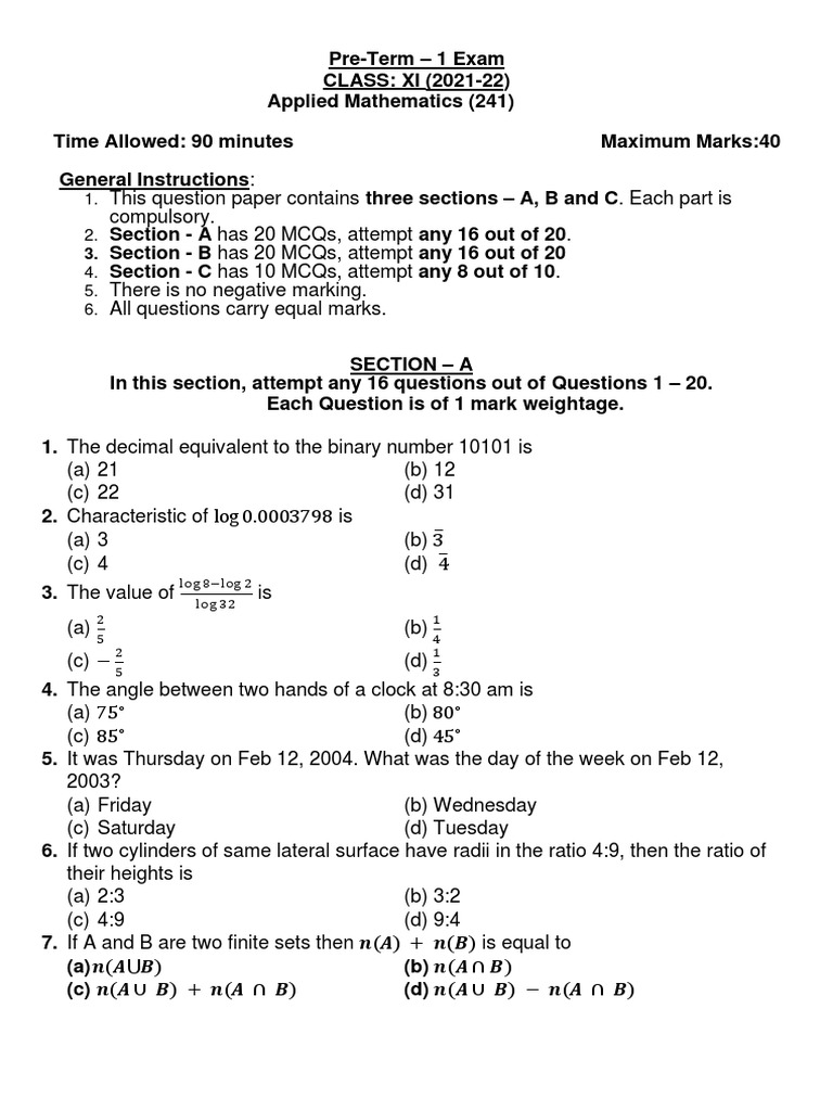 Class XI Applied Math Exam | PDF | Triangle | Logarithm