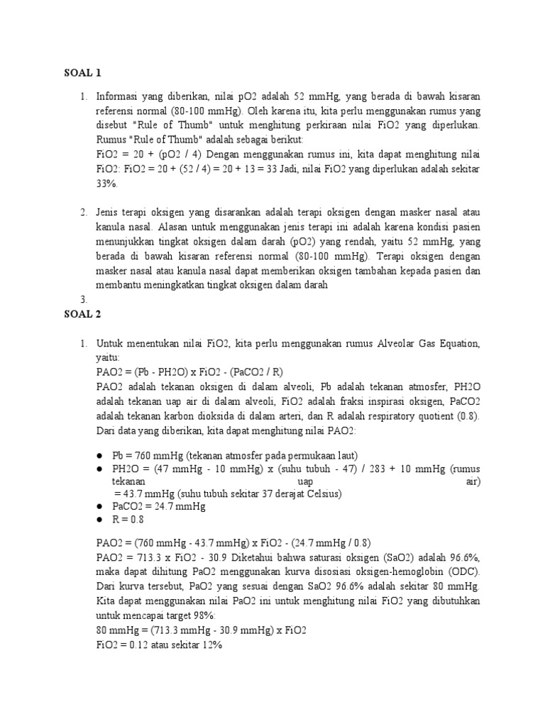 Menghitung Kebutuhan FiO2 untuk Terapi Oksigen | PDF