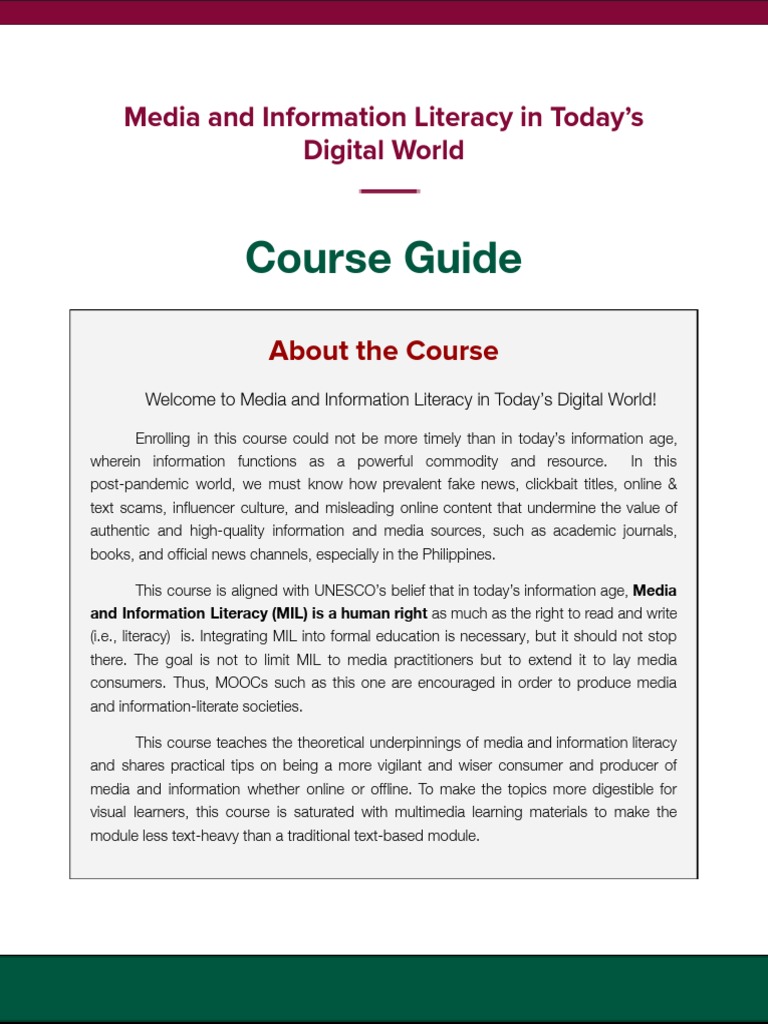 MIL in Todays Digital World - Course Guide | PDF | Information Literacy ...