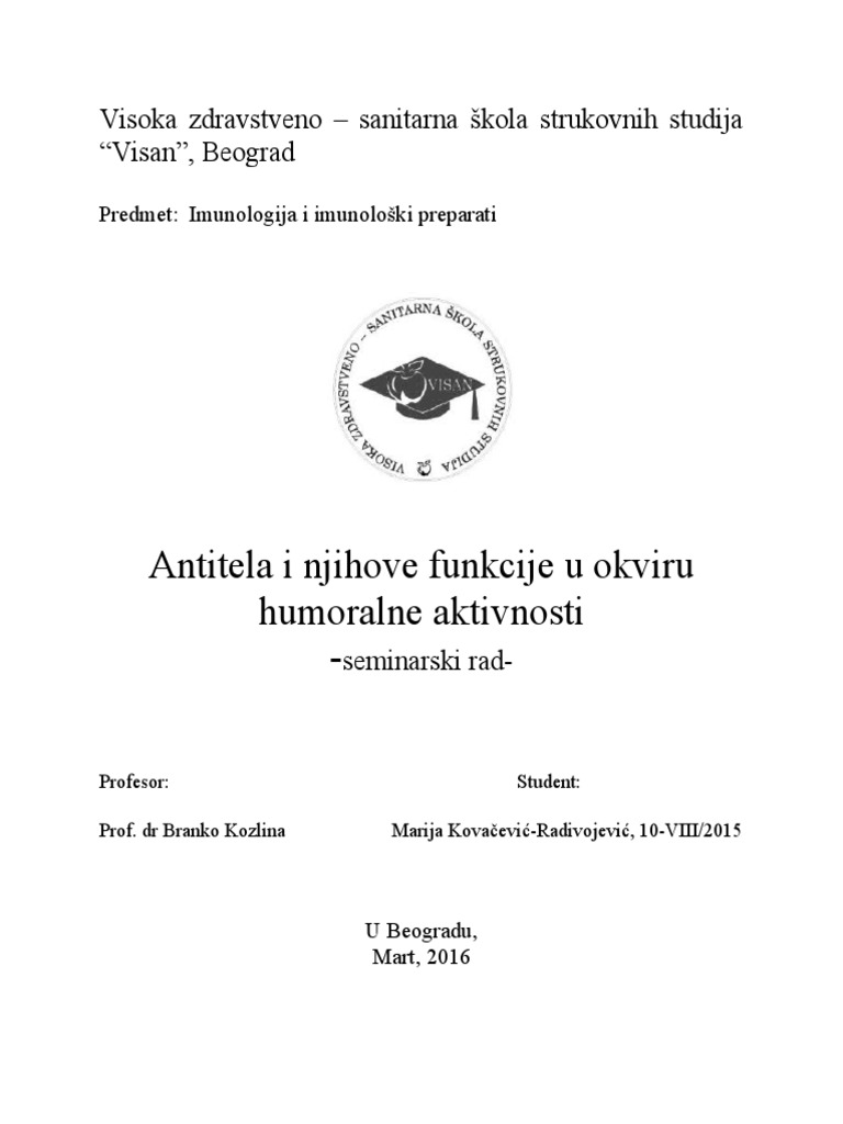 Antitela I Njihove Funkcije U Okviru Humoralne Imunosti | PDF