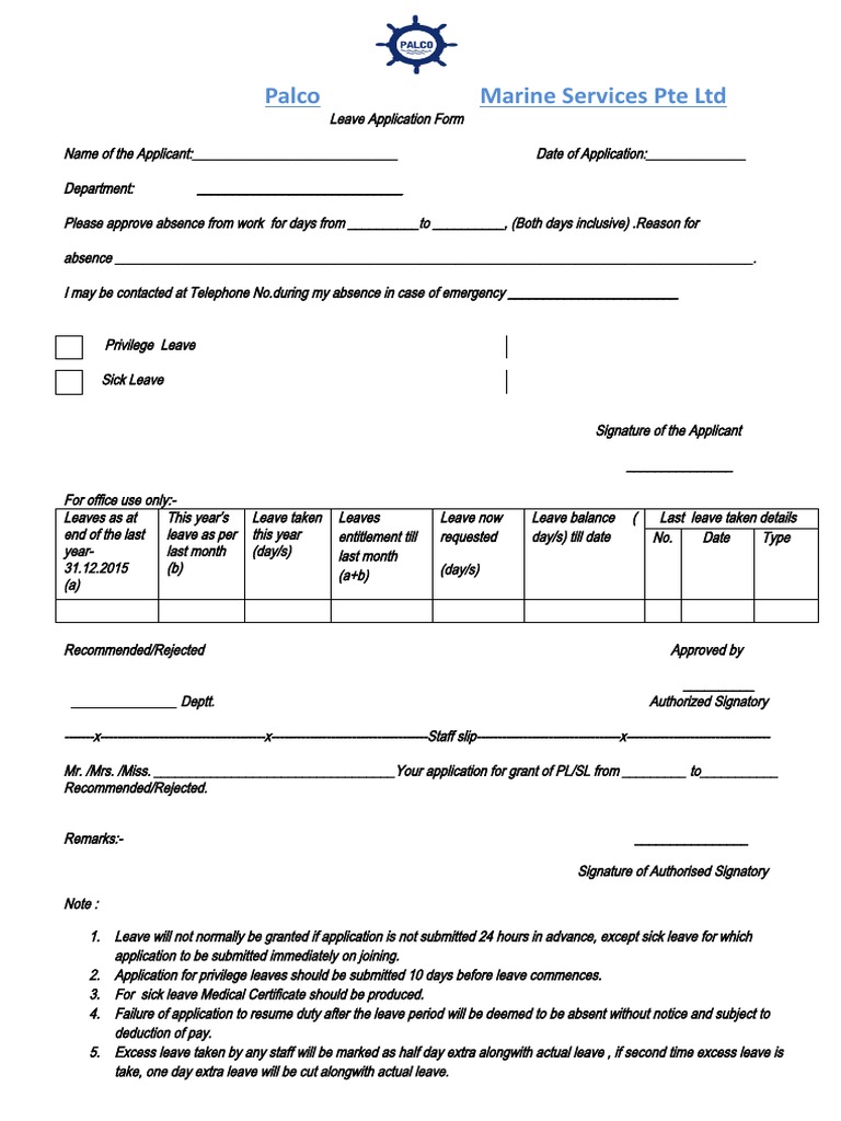 Leave Application Form Template | PDF | Finance & Money Management
