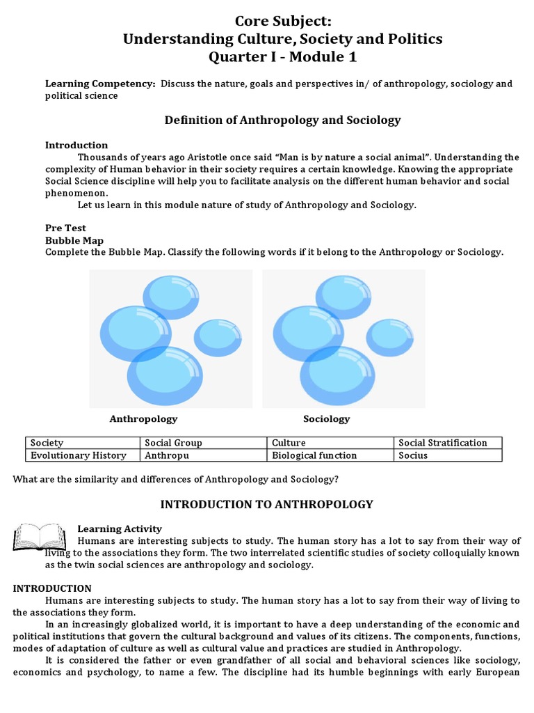 Mod 1 and 2 Anthropology Sociology Pol Sci 1 | PDF