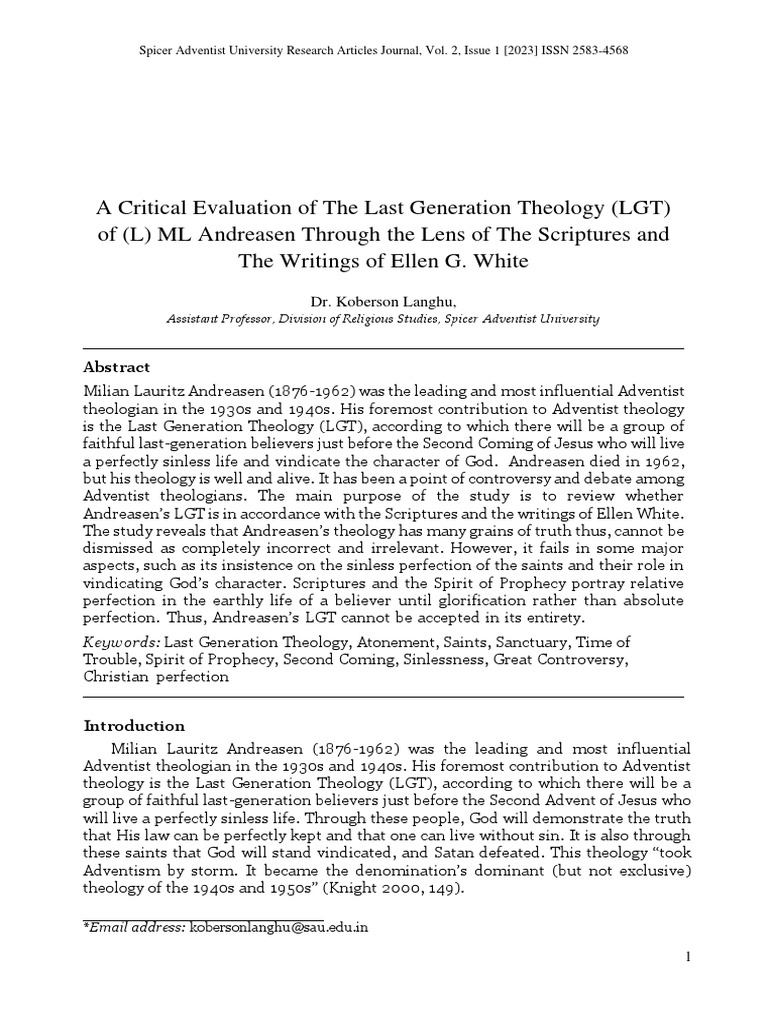 Evaluating Last Generation Theology | PDF | Sanctification | Abrahamic ...