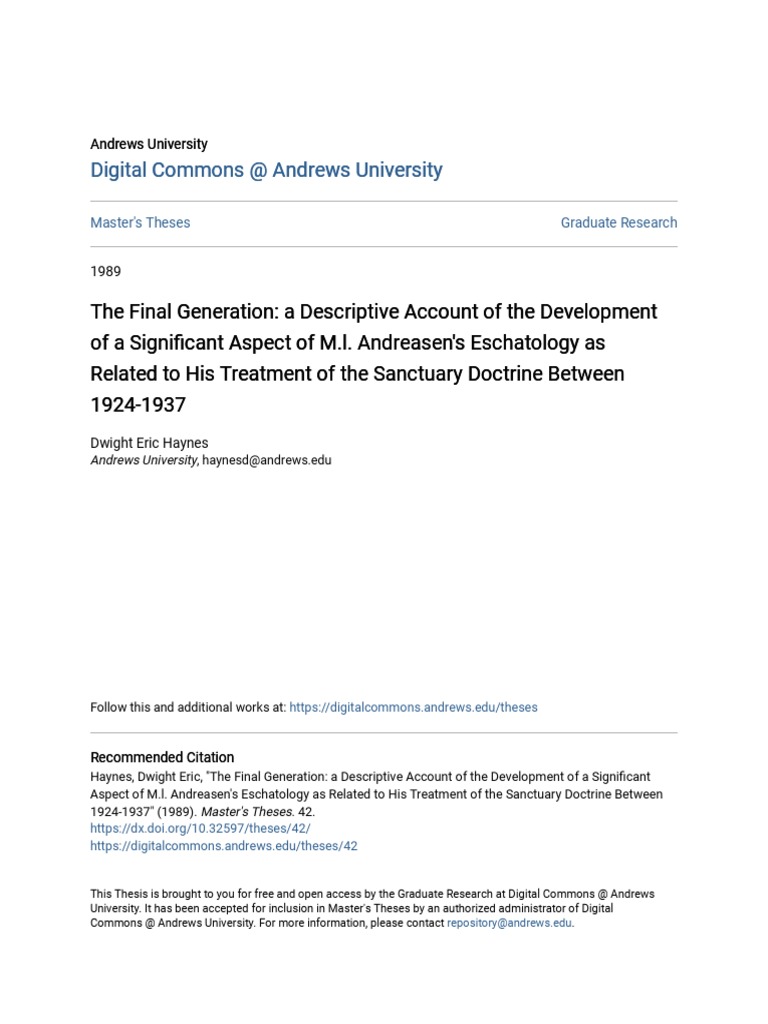 The Final Generation - A Descriptive Account of The Development of ...