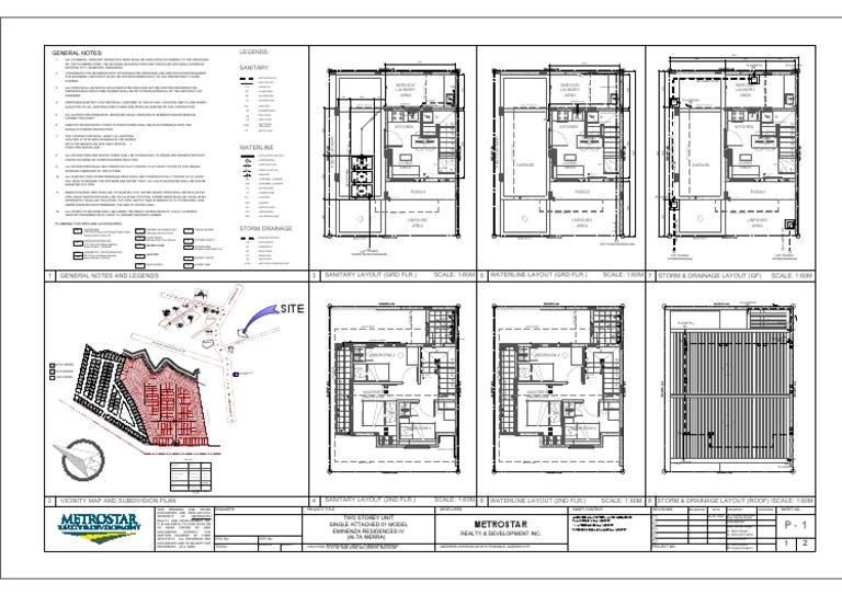 P1-Sanitary, Waterline, Storm Drainage Layout, General Notes | PDF