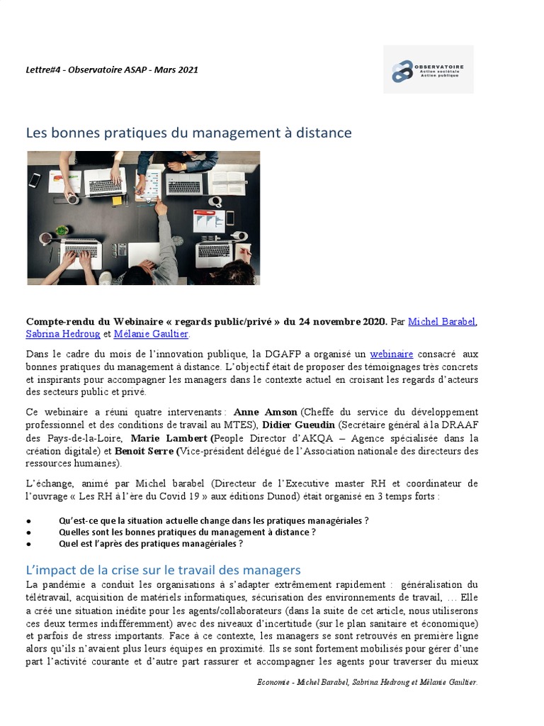 Bonnes pratiques du management à distance | PDF