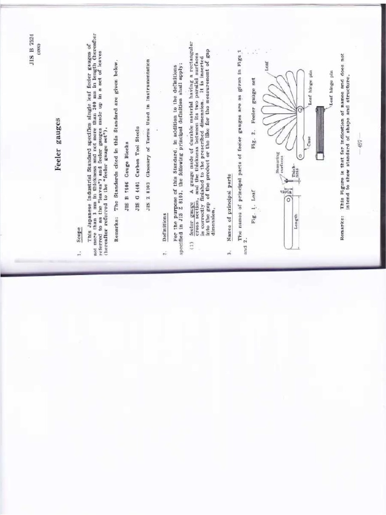 Jis B 7524 1992 Feeler Gauges | PDF