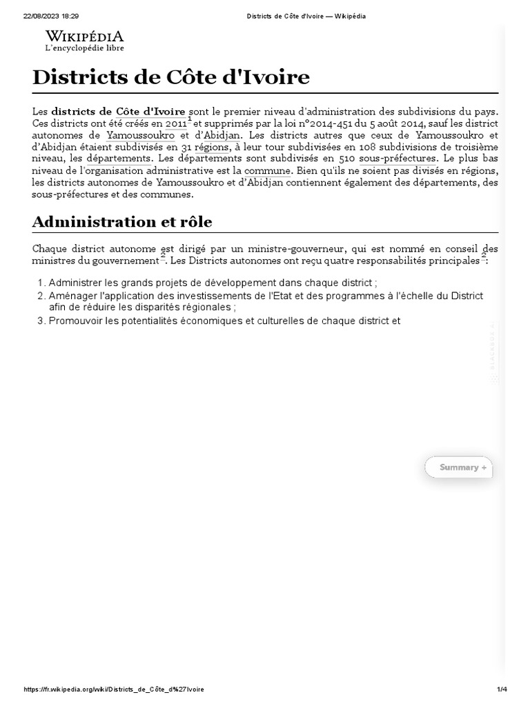 Districts administratifs de Côte d'Ivoire | PDF | Côte d'Ivoire