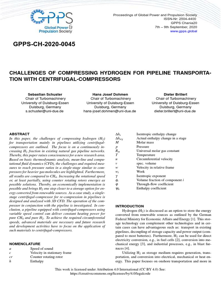 Hydrogen Compression for Pipeline Transport | PDF | Gases | Mechanics