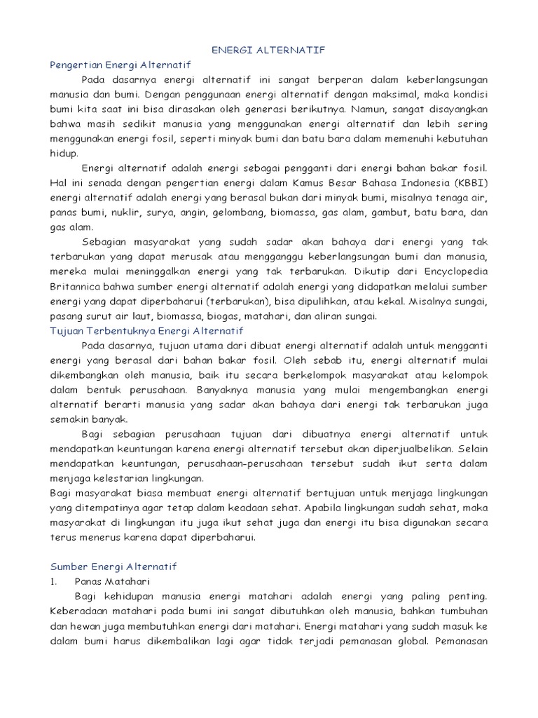Energi Alternatif untuk Kelas 10 | PDF