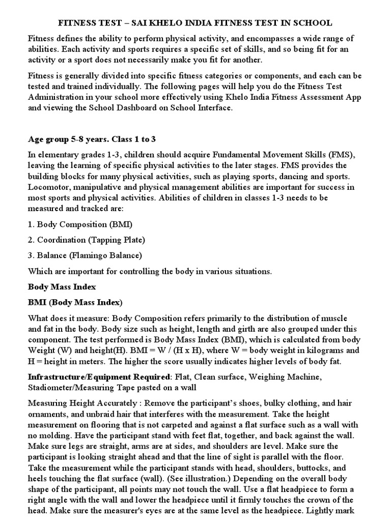 SAI Khelo India Fitness Test Overview | PDF | Human Anatomy