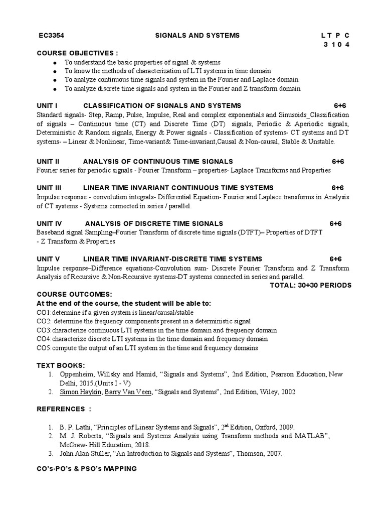 EC3354 Signals and Systems Syllabus | PDF | Mathematical Physics ...