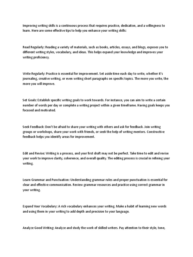 Tips to Enhance Your Writing Skills | PDF | Writing | Vocabulary