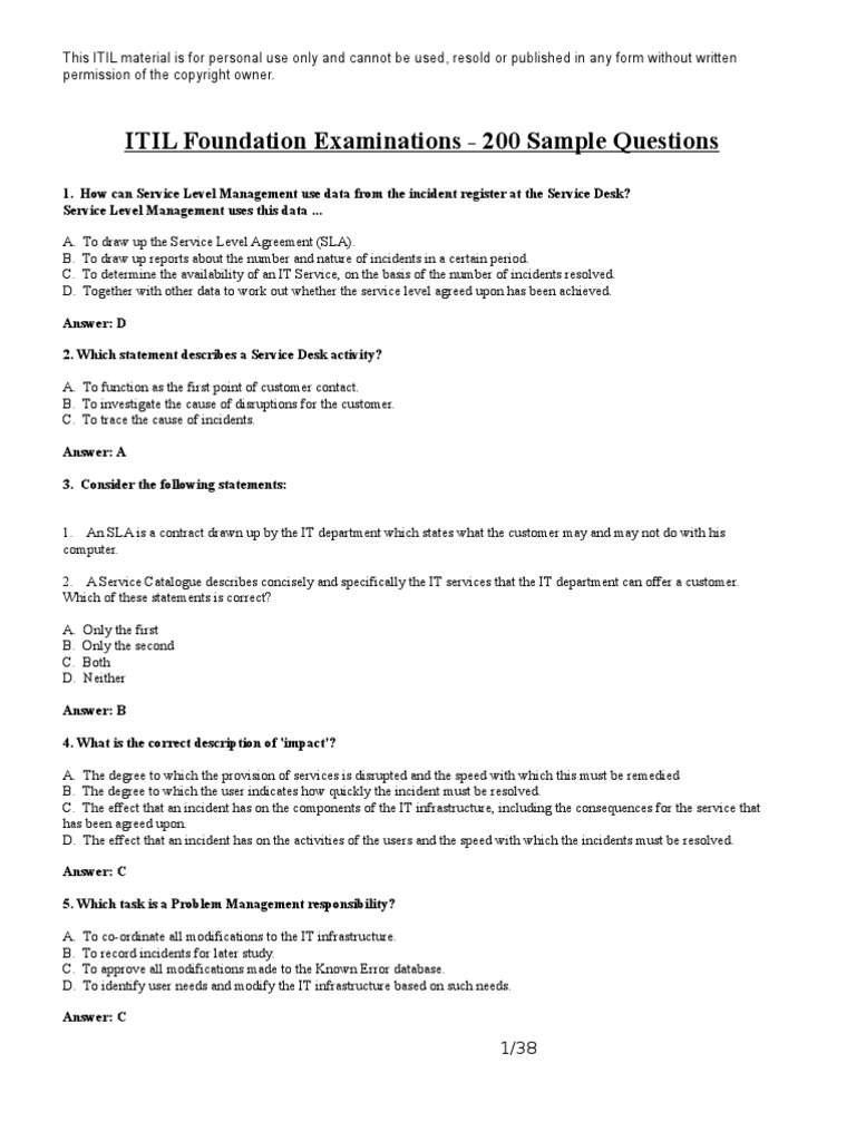 Itil 4 foundation exam questions picture