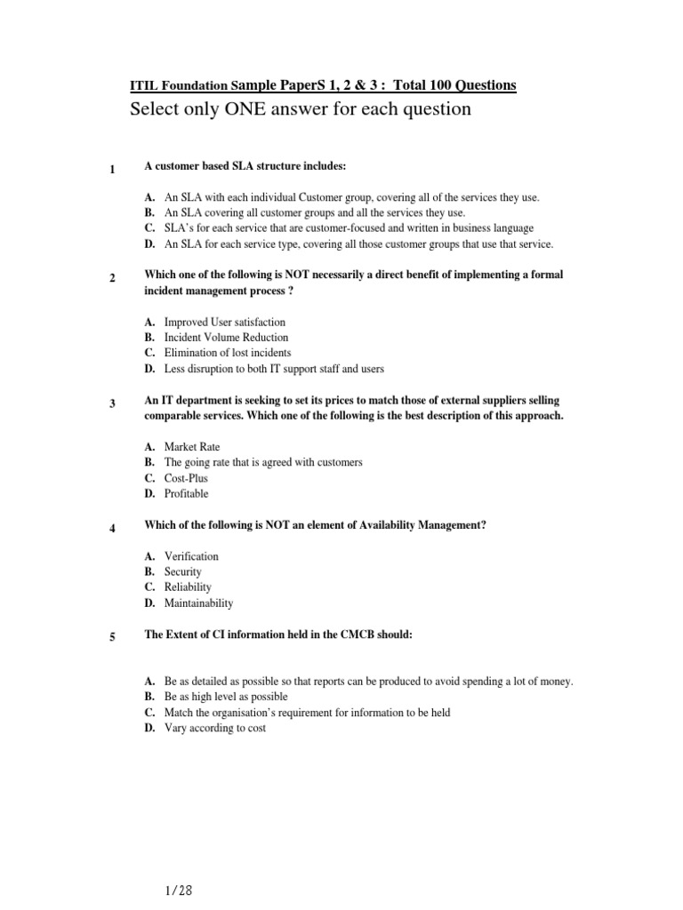 Itil foundation exam questions pdf picture
