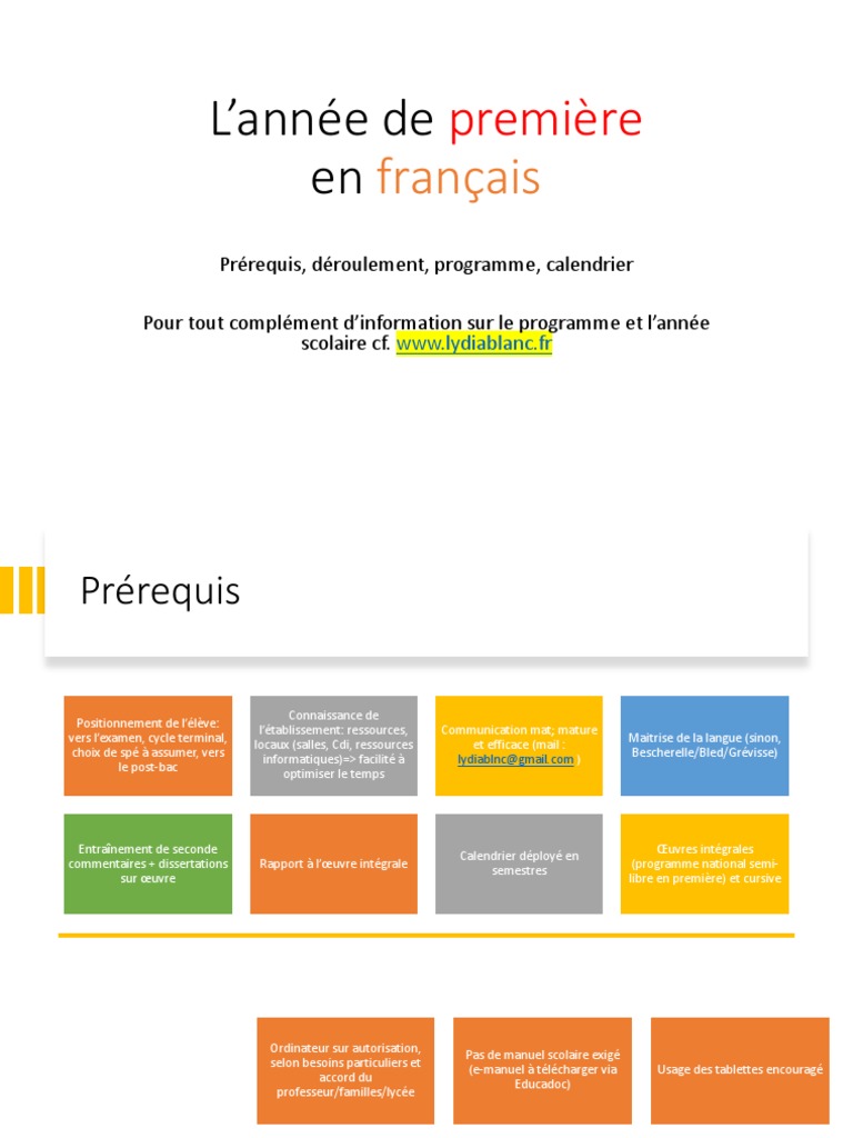 Programme de la Première en Français | PDF