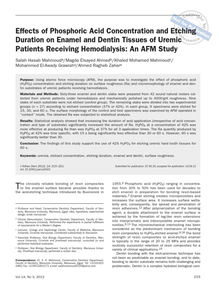 Effects of Phosphoric Acid Concentration and Etching Duration On Enamel