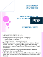 Pertemuan 5 Program Linear Metode Primal Dual