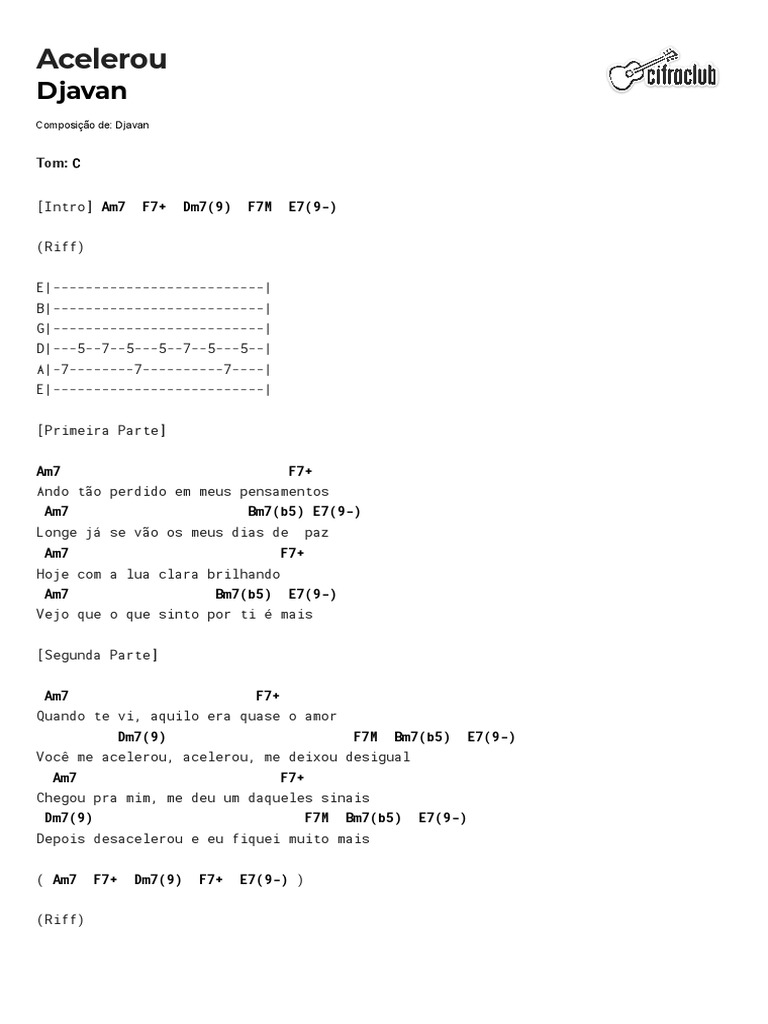 Cifra Club Djavan Acelerou PDF
