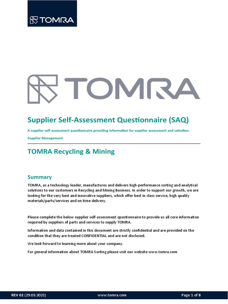 Supplier Self-Assessment Questionnaire | Download Free PDF | Economies ...