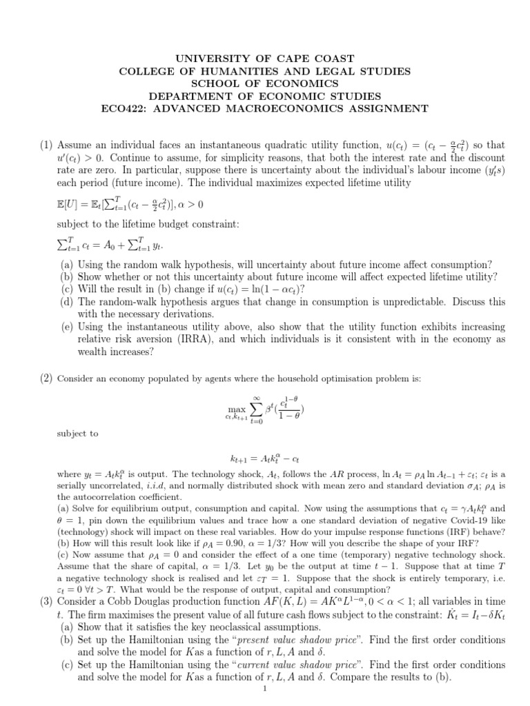 Advanced Macroeconomics Assignment Guide | PDF | Utility | Economics
